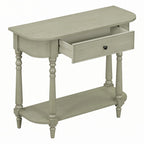 Console étroite grise, pieds fuseau vintage, assemblage par 1 personne