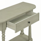Console étroite grise, pieds fuseau vintage, assemblage par 1 personne