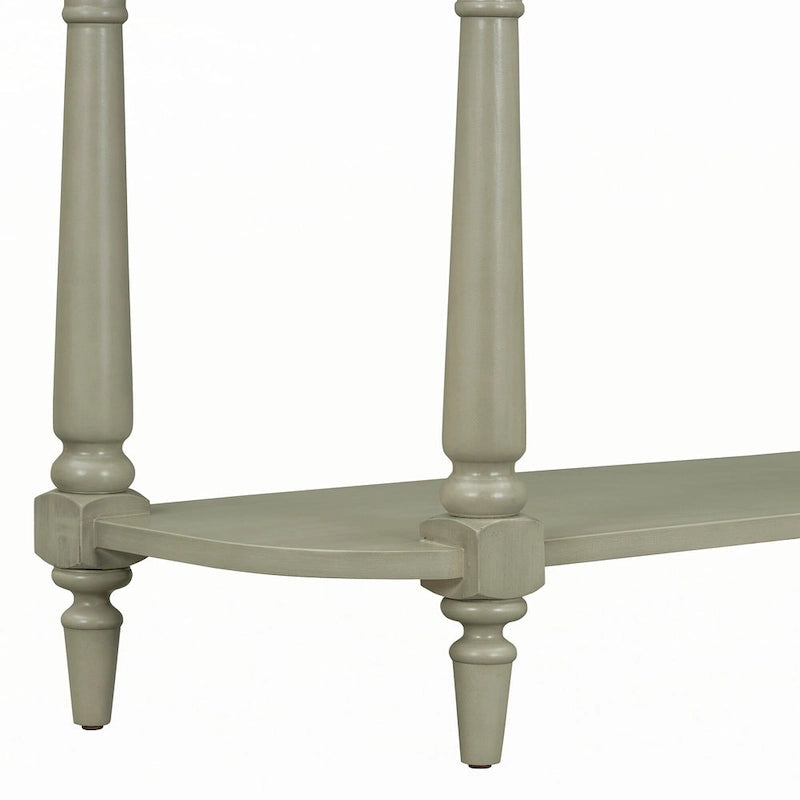 Console étroite grise, pieds fuseau vintage, assemblage par 1 personne