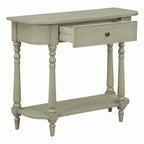 Console étroite grise, pieds fuseau vintage, assemblage par 1 personne
