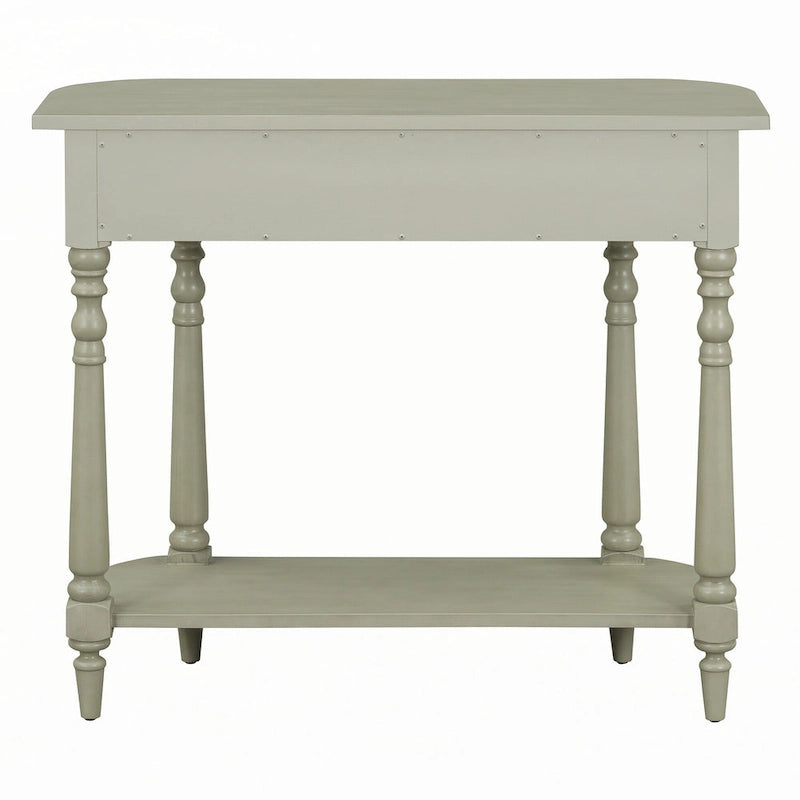 Console étroite grise, pieds fuseau vintage, assemblage par 1 personne