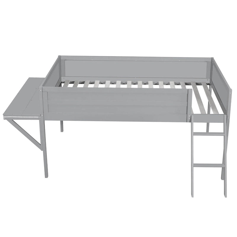 Lit mezzanine jumeau gris avec bureau et LED, 1 personne