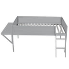 Lit mezzanine jumeau gris avec bureau et LED, 1 personne