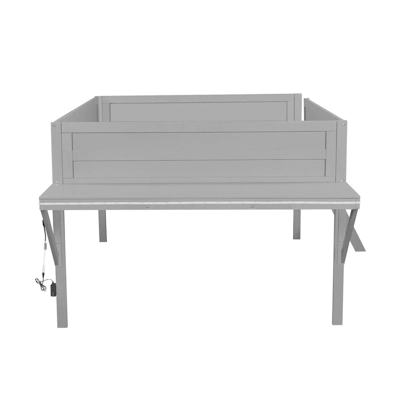 Lit mezzanine jumeau gris avec bureau et LED, 1 personne
