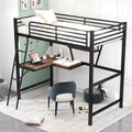 Lit mezzanine en métal noir/argenté avec bureau et étagère, simple/double, 1 personne