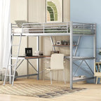 Lit mezzanine en métal noir/argenté avec bureau et étagère, simple/double, 1 personne