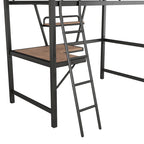 Lit mezzanine en métal noir/argenté avec bureau et étagère, simple/double, 1 personne