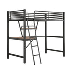 Lit mezzanine en métal noir/argenté avec bureau et étagère, simple/double, 1 personne
