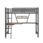 Lit mezzanine en métal noir/argenté avec bureau et étagère, simple/double, 1 personne