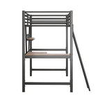 Lit mezzanine en métal noir/argenté avec bureau et étagère, simple/double, 1 personne
