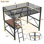 Lit mezzanine en métal noir/argenté avec bureau et étagère, simple/double, 1 personne