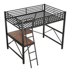 Lit mezzanine en métal noir/argenté avec bureau et étagère, simple/double, 1 personne