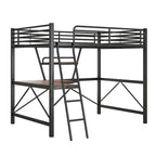 Lit mezzanine en métal noir/argenté avec bureau et étagère, simple/double, 1 personne