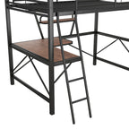 Lit mezzanine en métal noir/argenté avec bureau et étagère, simple/double, 1 personne