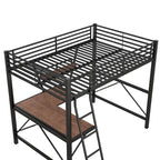 Lit mezzanine en métal noir/argenté avec bureau et étagère, simple/double, 1 personne