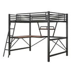 Lit mezzanine en métal noir/argenté avec bureau et étagère, simple/double, 1 personne