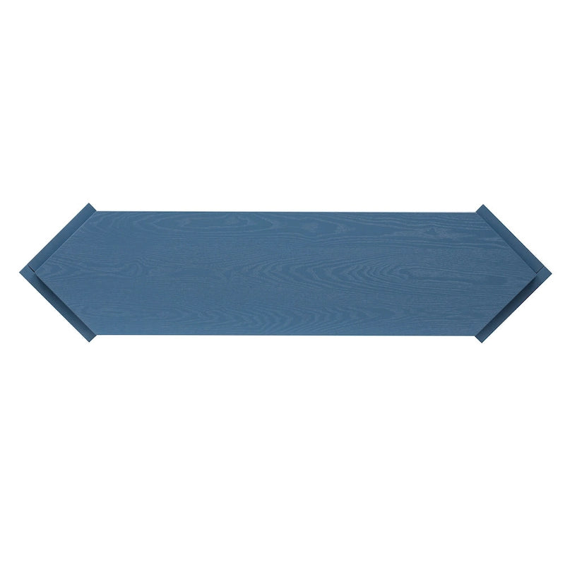 Console en bois noir/bleu vieilli avec panneau en rotin et étagère ouverte