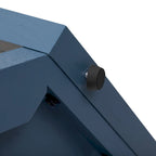Console en bois noir/bleu vieilli avec panneau en rotin et étagère ouverte