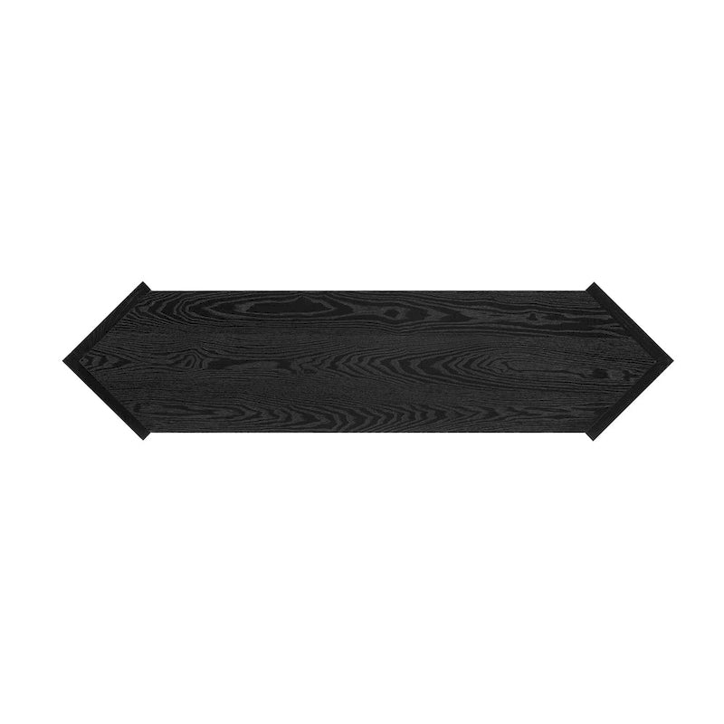 Console en bois noir/bleu vieilli avec panneau en rotin et étagère ouverte