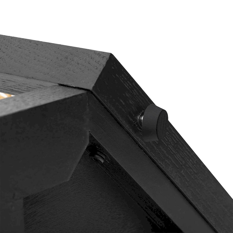 Console en bois noir/bleu vieilli avec panneau en rotin et étagère ouverte