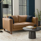 Causeuse en cuir semi-aniline marron muscade/gris fumée clair, 2 places, 63"