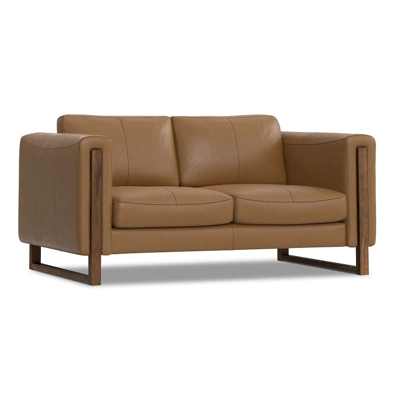 Causeuse en cuir semi-aniline marron muscade/gris fumée clair, 2 places, 63"