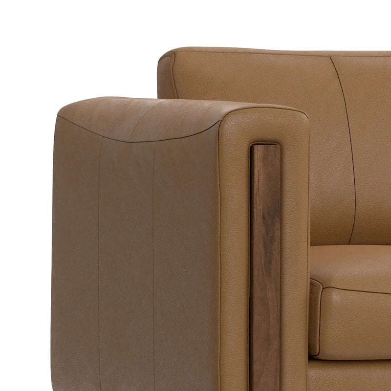 Causeuse en cuir semi-aniline marron muscade/gris fumée clair, 2 places, 63"