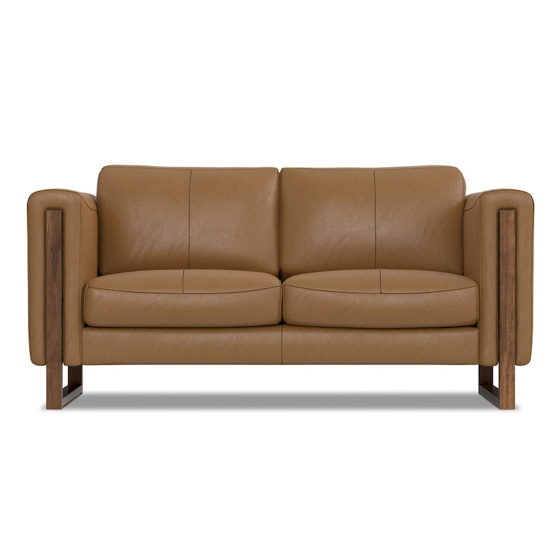 Causeuse en cuir semi-aniline marron muscade/gris fumée clair, 2 places, 63"
