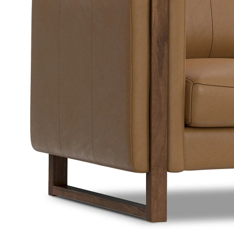 Causeuse en cuir semi-aniline marron muscade/gris fumée clair, 2 places, 63"