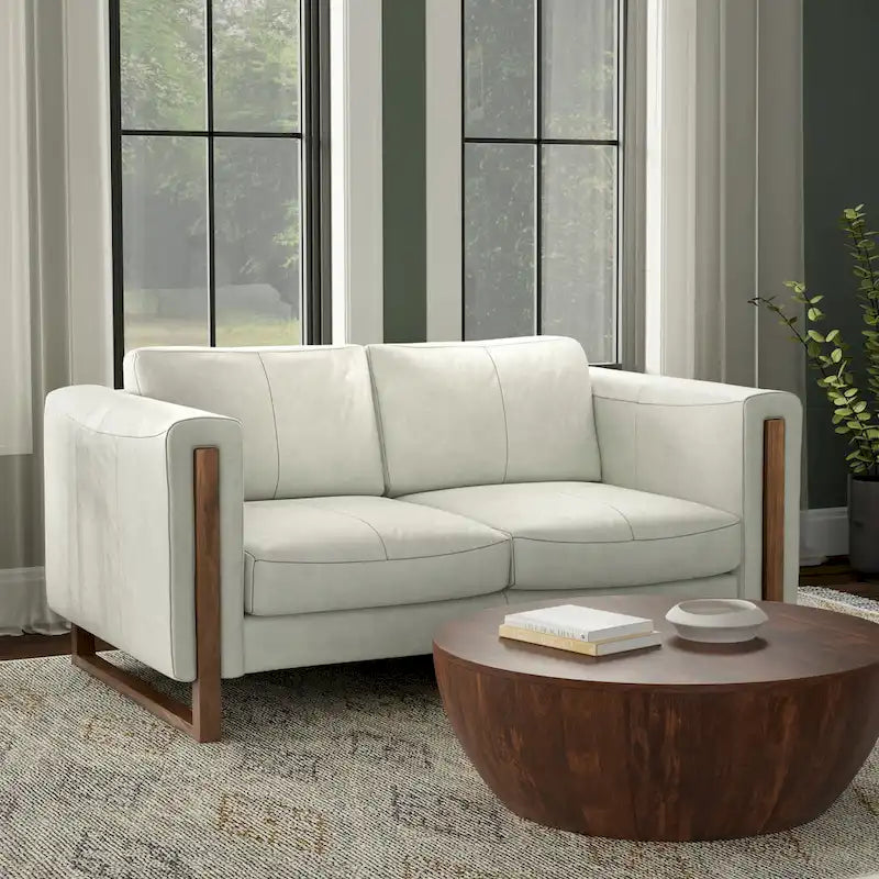 Causeuse en cuir semi-aniline marron muscade/gris fumée clair, 2 places, 63"