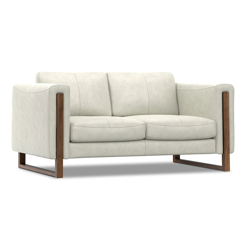 Causeuse en cuir semi-aniline marron muscade/gris fumée clair, 2 places, 63"