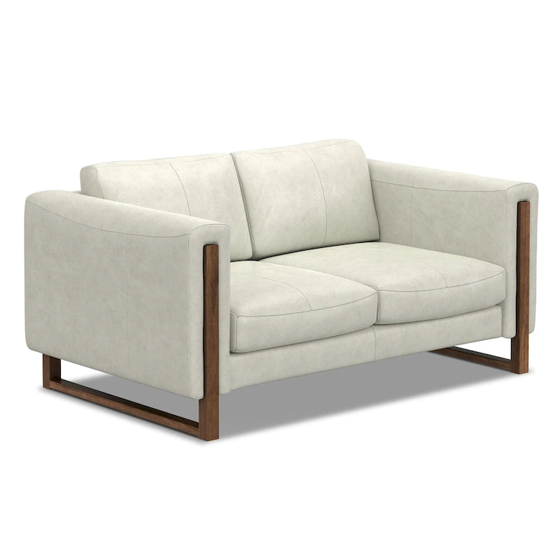 Causeuse en cuir semi-aniline marron muscade/gris fumée clair, 2 places, 63"