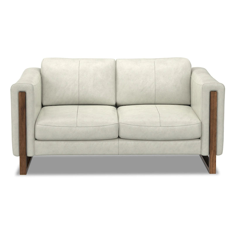 Causeuse en cuir semi-aniline marron muscade/gris fumée clair, 2 places, 63"
