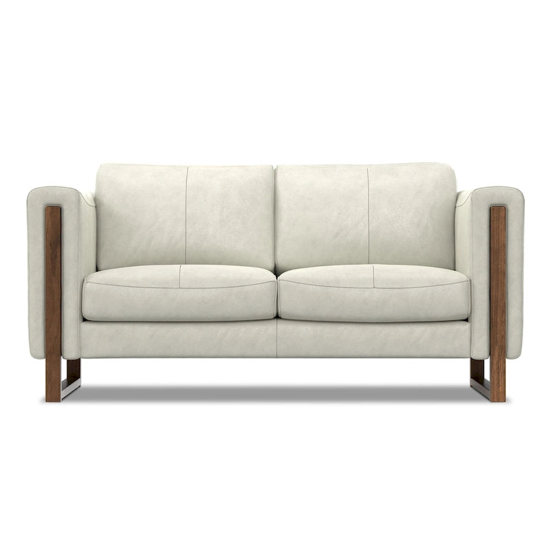 Causeuse en cuir semi-aniline marron muscade/gris fumée clair, 2 places, 63"