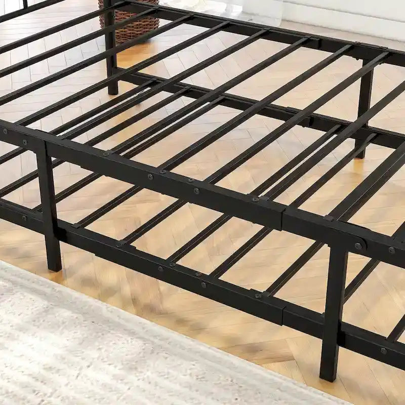 Lit de repos double en métal noir avec lit gigogne, 2 couchages