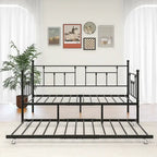 Lit de repos double en métal noir avec lit gigogne, 2 couchages