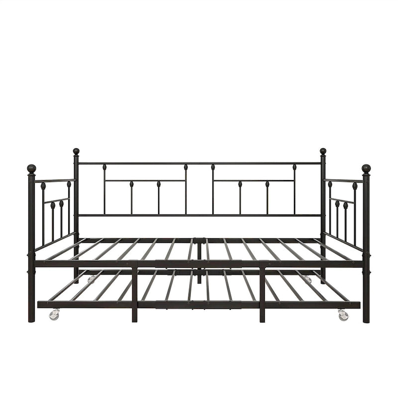Lit de repos double en métal noir avec lit gigogne, 2 couchages