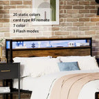 Lit plateforme Queen brun antique avec tête de lit LED RVB – Pour 2