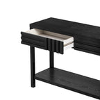 Console à rayures marron / noir / bleu marine avec 2 tiroirs et étagère inférieure – 1 place