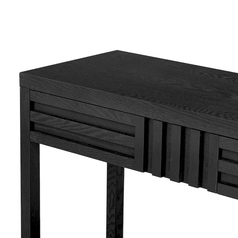 Console à rayures marron / noir / bleu marine avec 2 tiroirs et étagère inférieure – 1 place