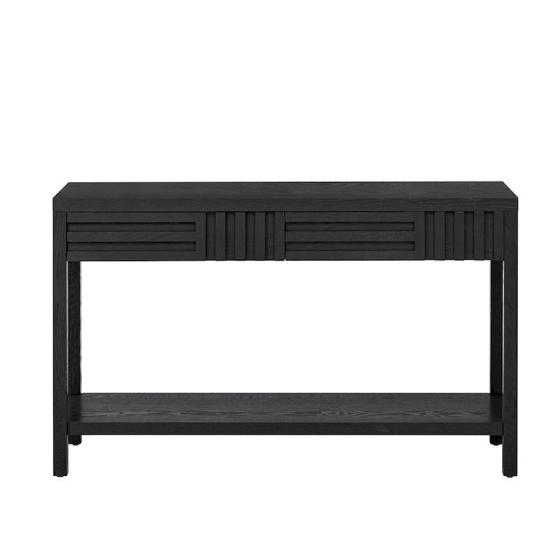 Console à rayures marron / noir / bleu marine avec 2 tiroirs et étagère inférieure – 1 place