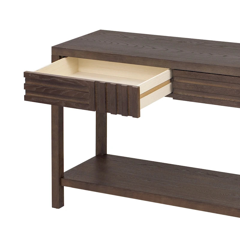 Console à rayures marron / noir / bleu marine avec 2 tiroirs et étagère inférieure – 1 place