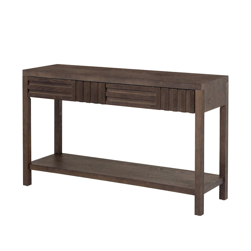 Console à rayures marron / noir / bleu marine avec 2 tiroirs et étagère inférieure – 1 place