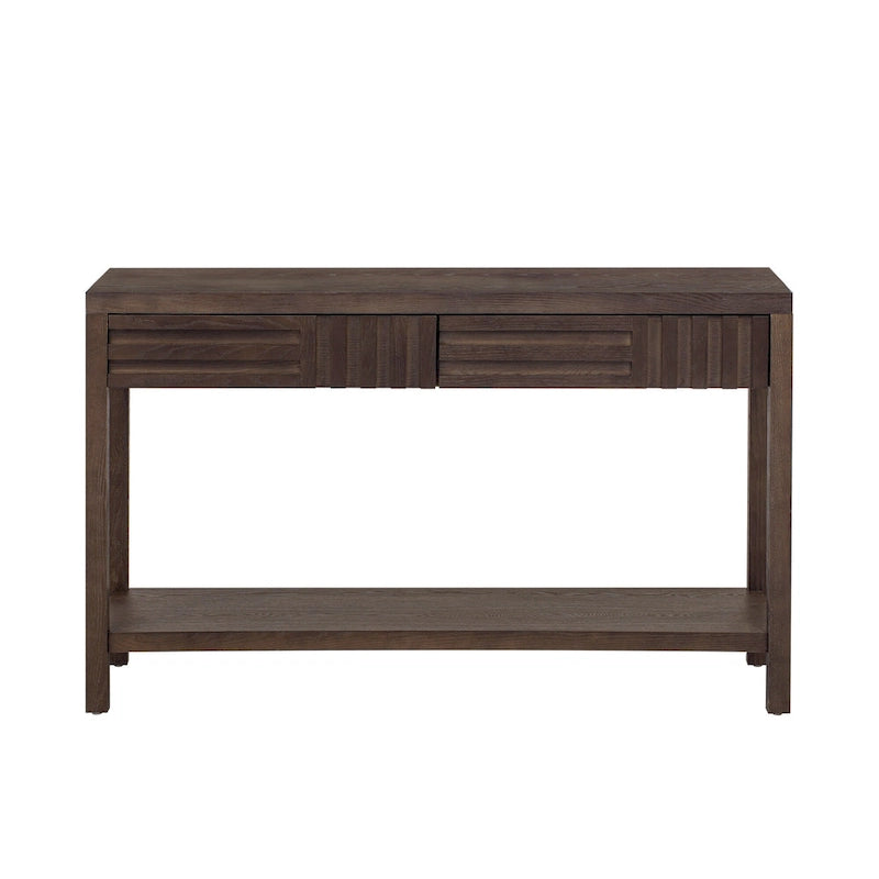 Console à rayures marron / noir / bleu marine avec 2 tiroirs et étagère inférieure – 1 place