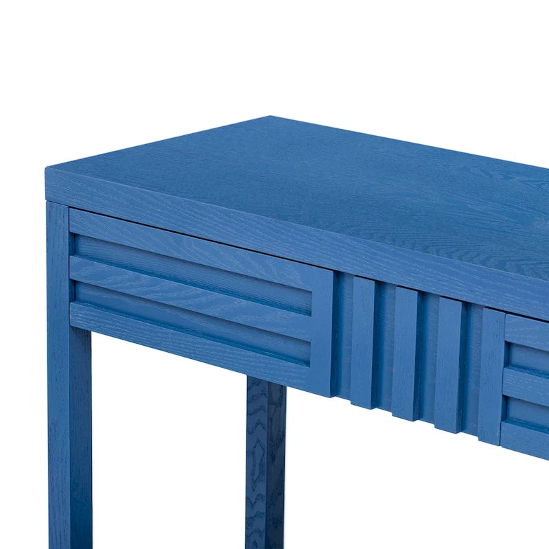 Console à rayures marron / noir / bleu marine avec 2 tiroirs et étagère inférieure – 1 place