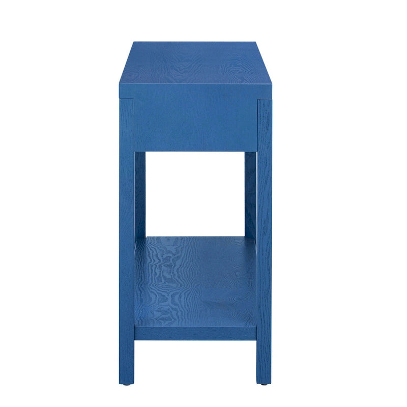 Console à rayures marron / noir / bleu marine avec 2 tiroirs et étagère inférieure – 1 place