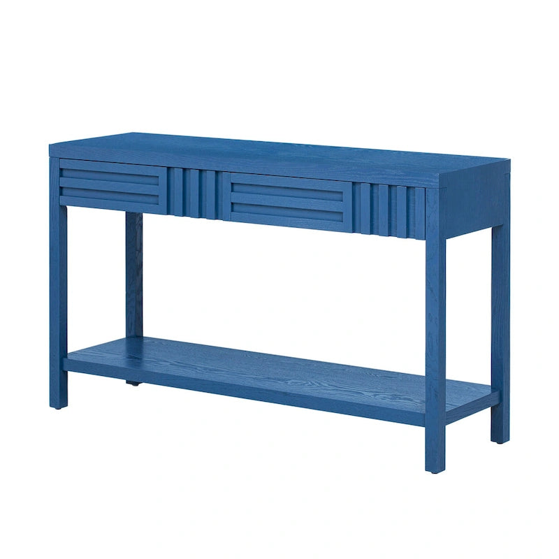 Console à rayures marron / noir / bleu marine avec 2 tiroirs et étagère inférieure – 1 place