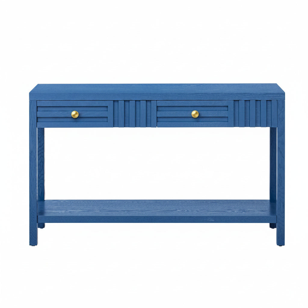 Console à rayures marron / noir / bleu marine avec 2 tiroirs et étagère inférieure – 1 place