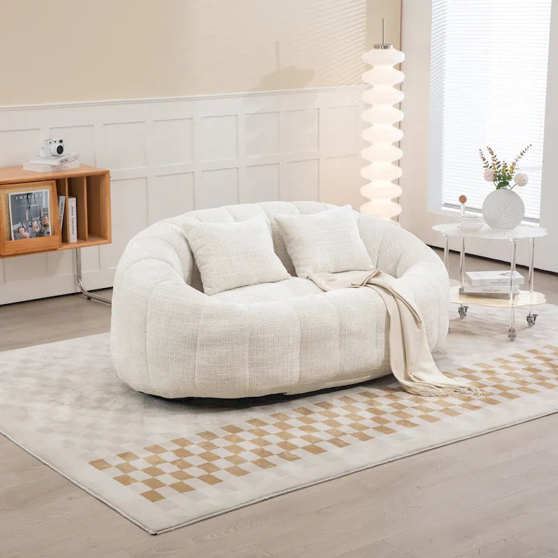 Beige 59.05 Chenille High Back Loveseat Chaise Lounge Chair