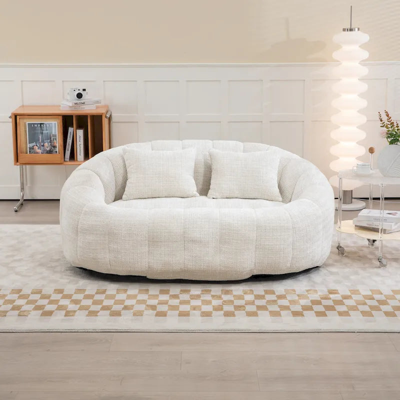 Causeuse longue beige en chenille à dossier haut – 2 places